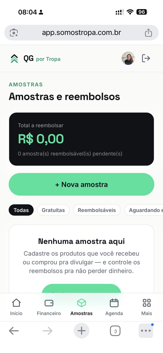Tela de amostras do QG