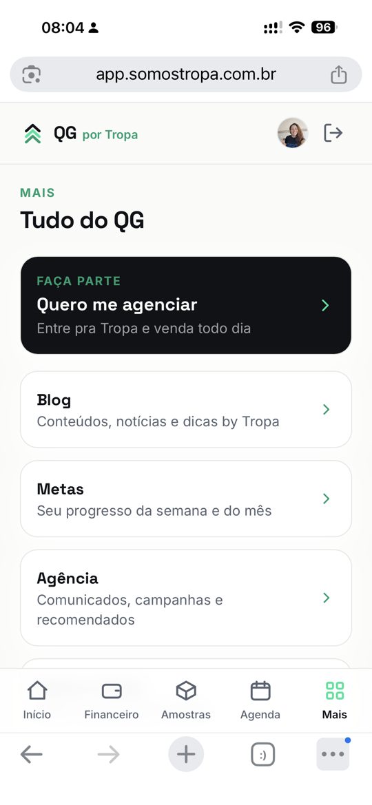 Menu do QG com opção de se agenciar